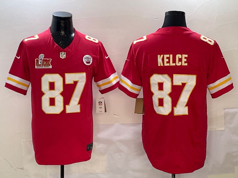 Men Kansas City Chiefs #87 Kelce Red Three generations Nike 2025 Vapor Limited NFL Jersey style 5